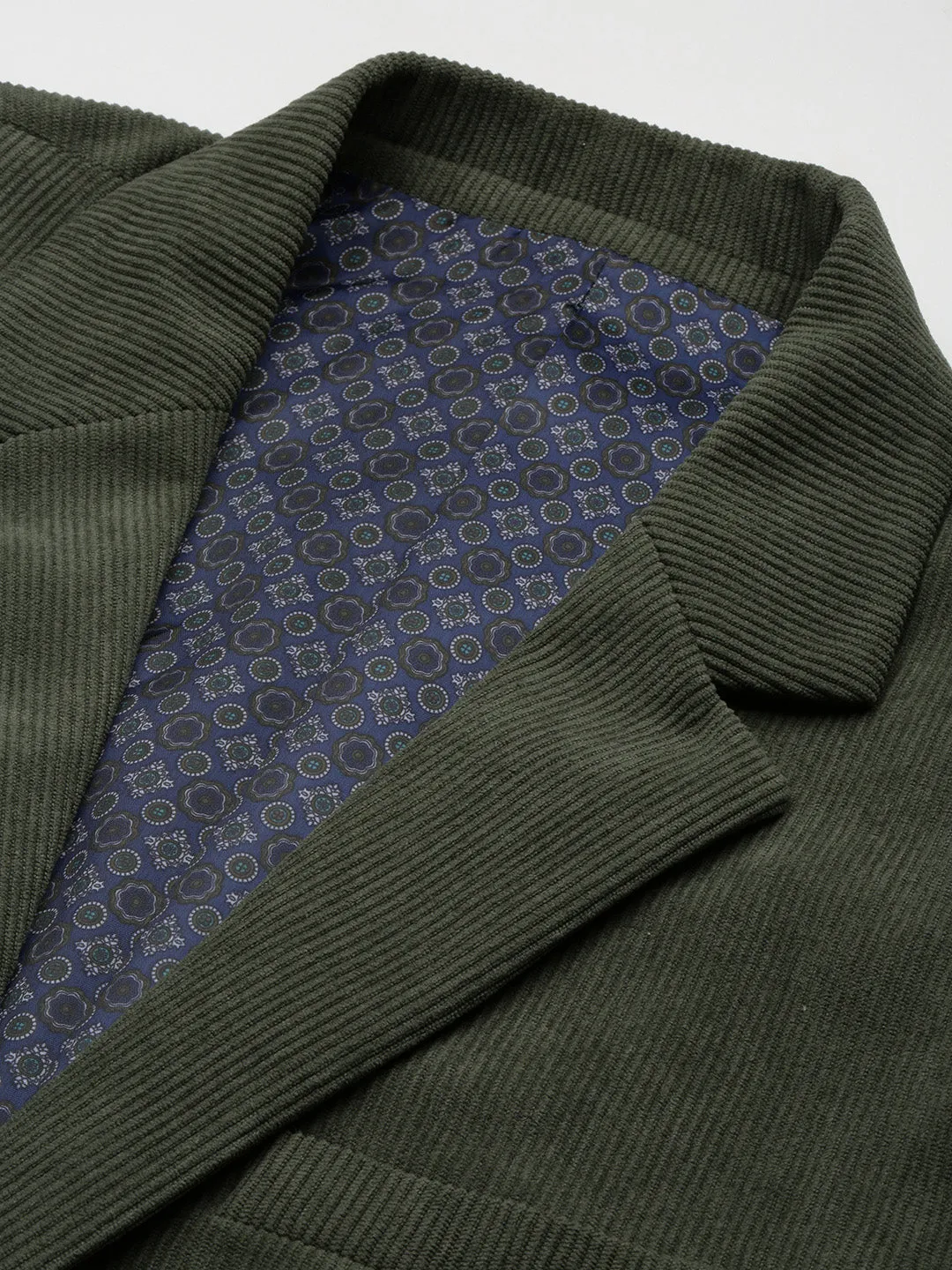 Men Green Solid Single Breasted Slim-Fit Blazer