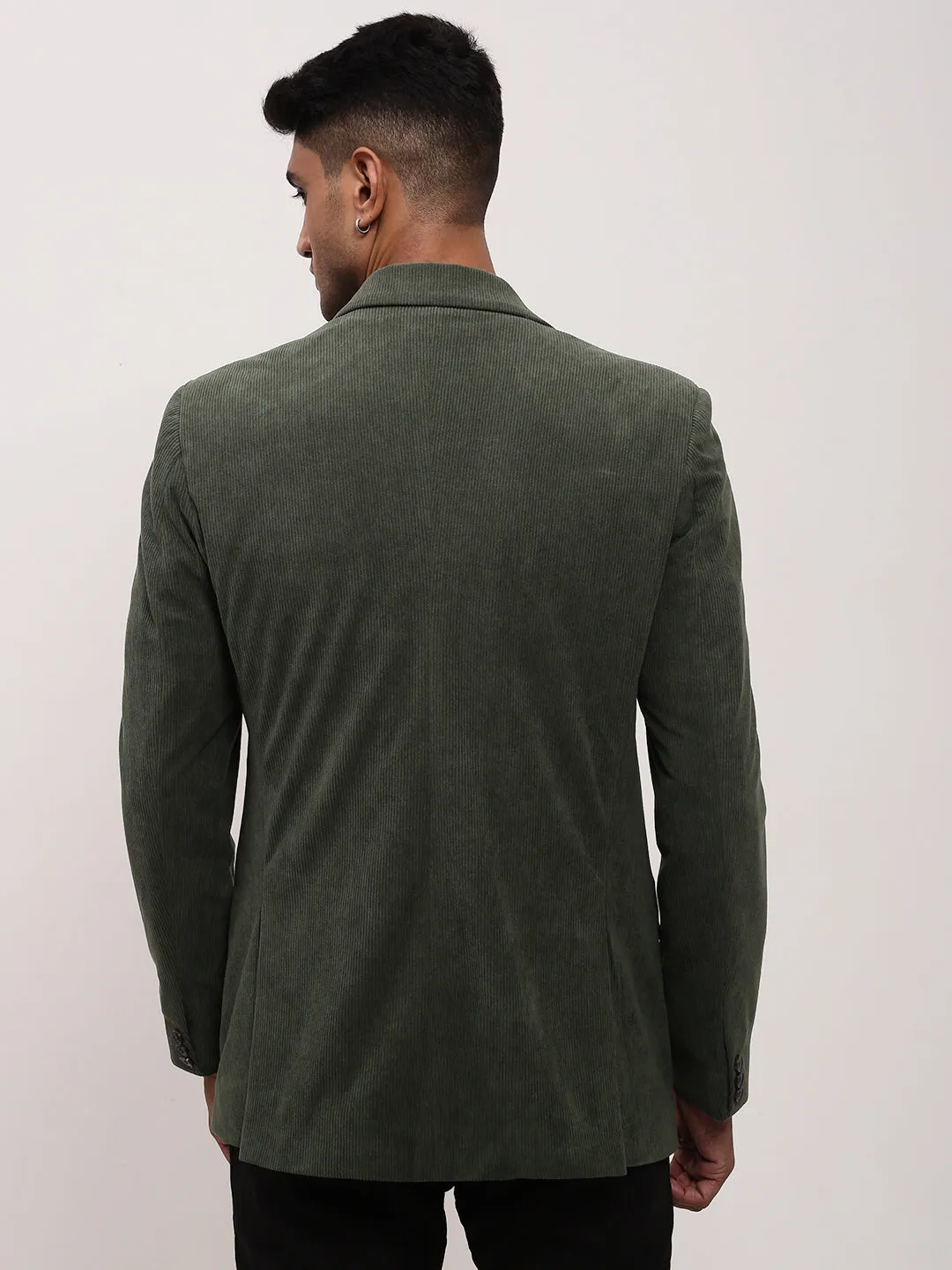 Men Green Solid Single Breasted Slim-Fit Blazer