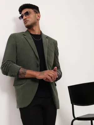 Men Green Solid Single Breasted Slim-Fit Blazer