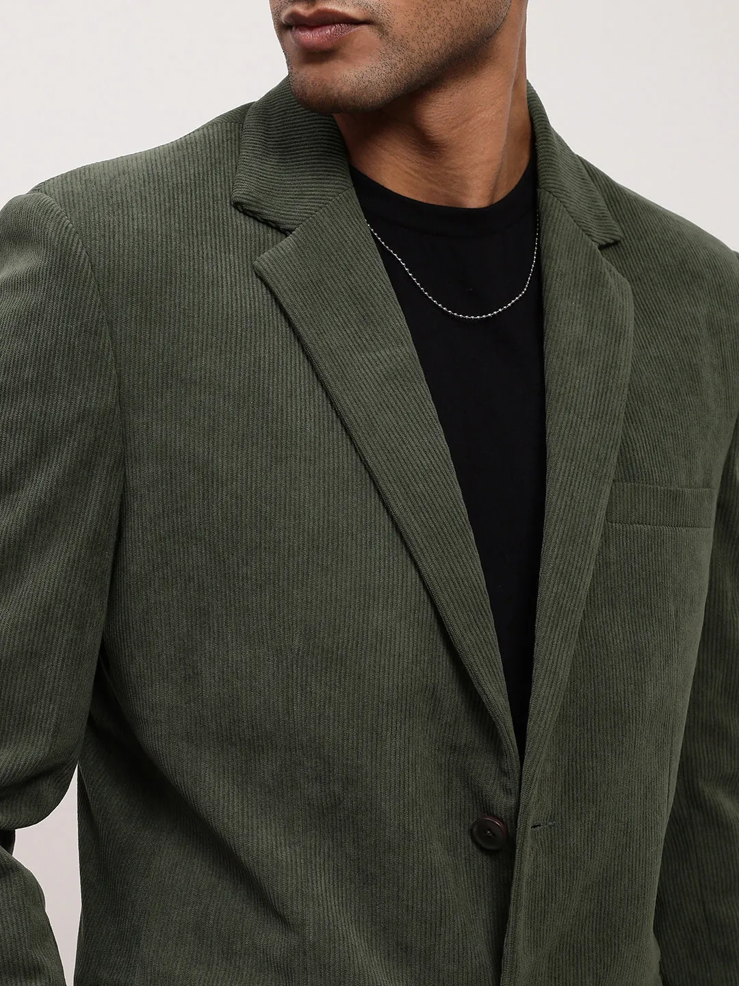 Men Green Solid Single Breasted Slim-Fit Blazer