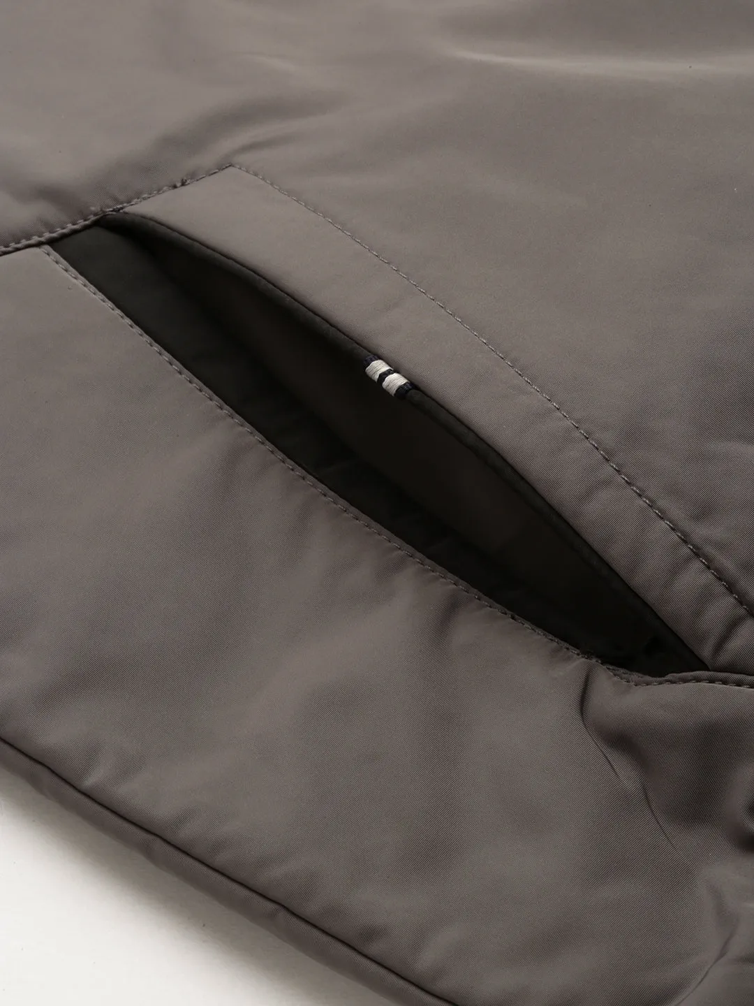 Men Grey Stand Collar Bomber Jacket