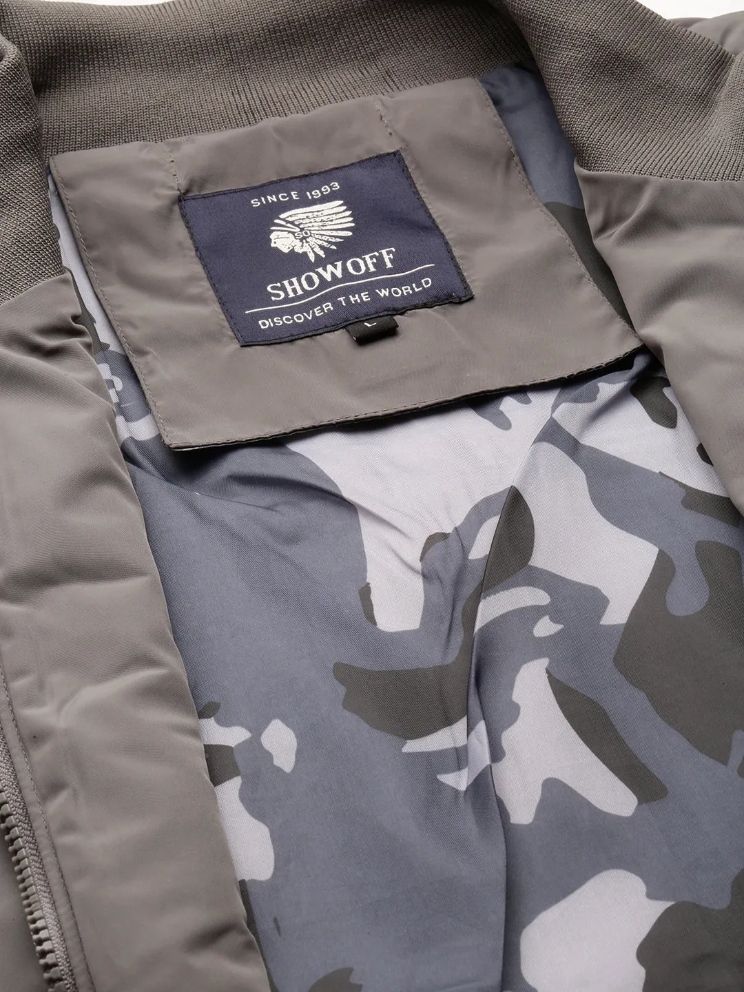 Men Grey Stand Collar Bomber Jacket