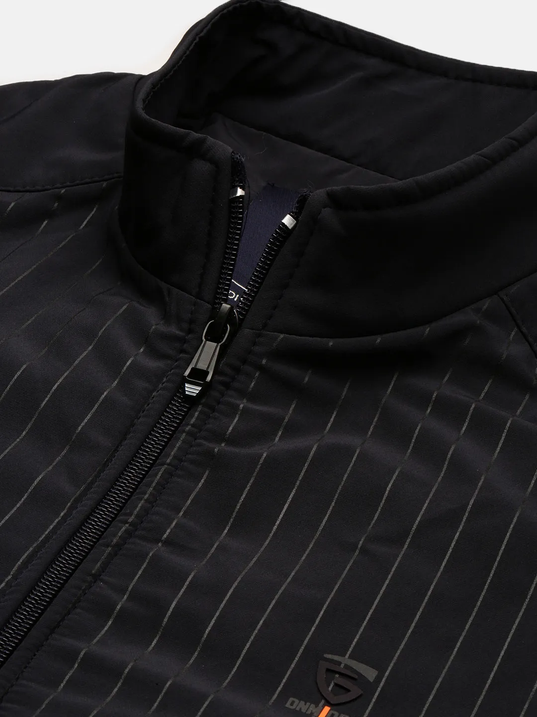 Men Navy Blue Rapid-Dry Striped Stand Collar Windcheater Bomber Jacket