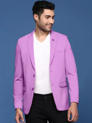 Men Purple Solid Single-Breasted Blazer