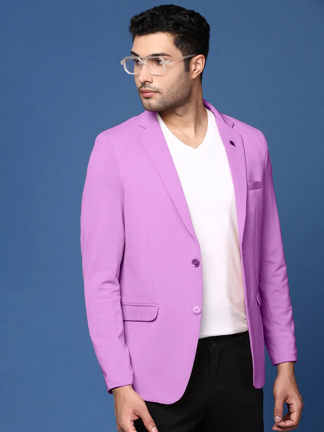 Men Purple Solid Single-Breasted Blazer