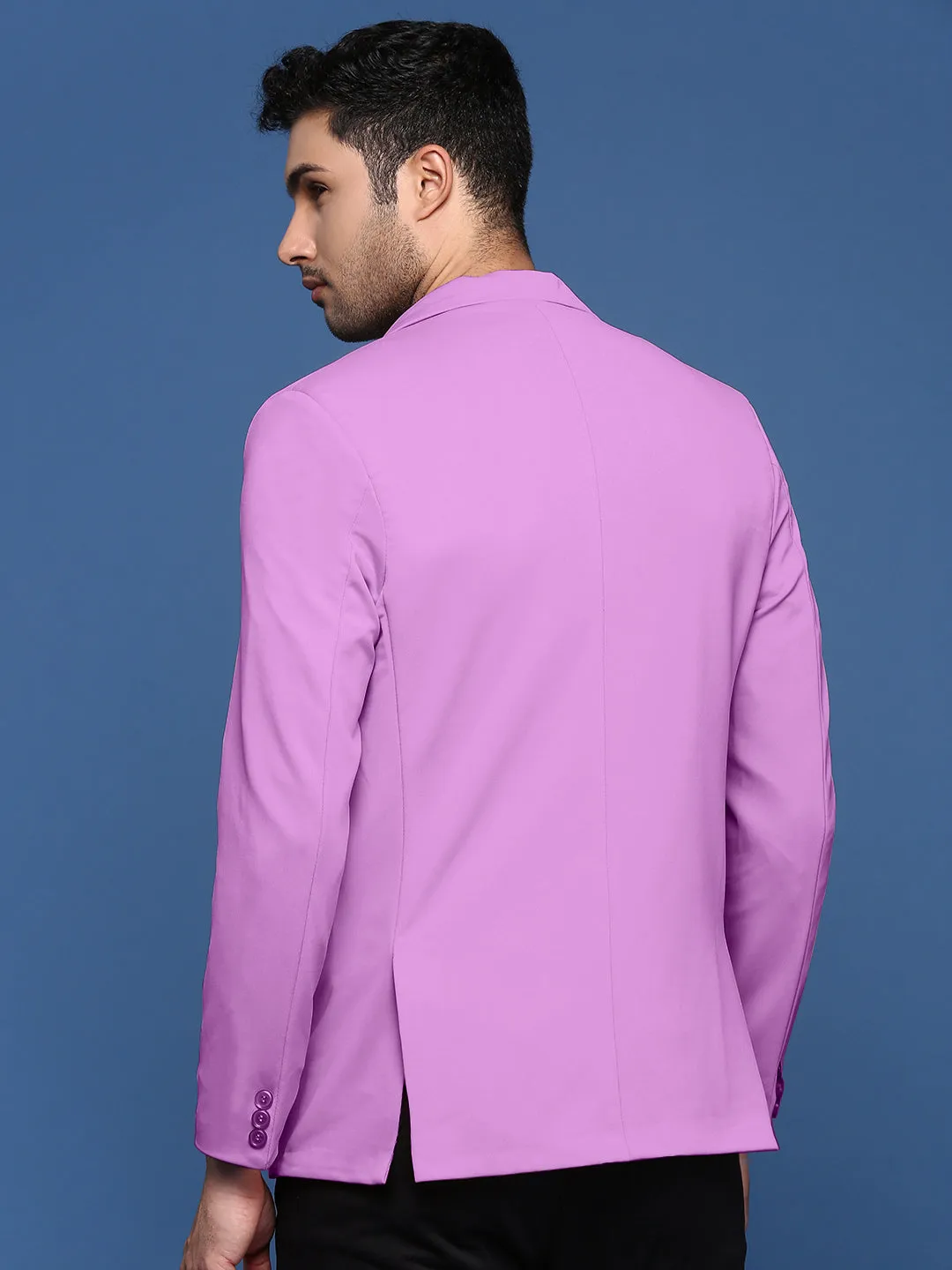 Men Purple Solid Single-Breasted Blazer