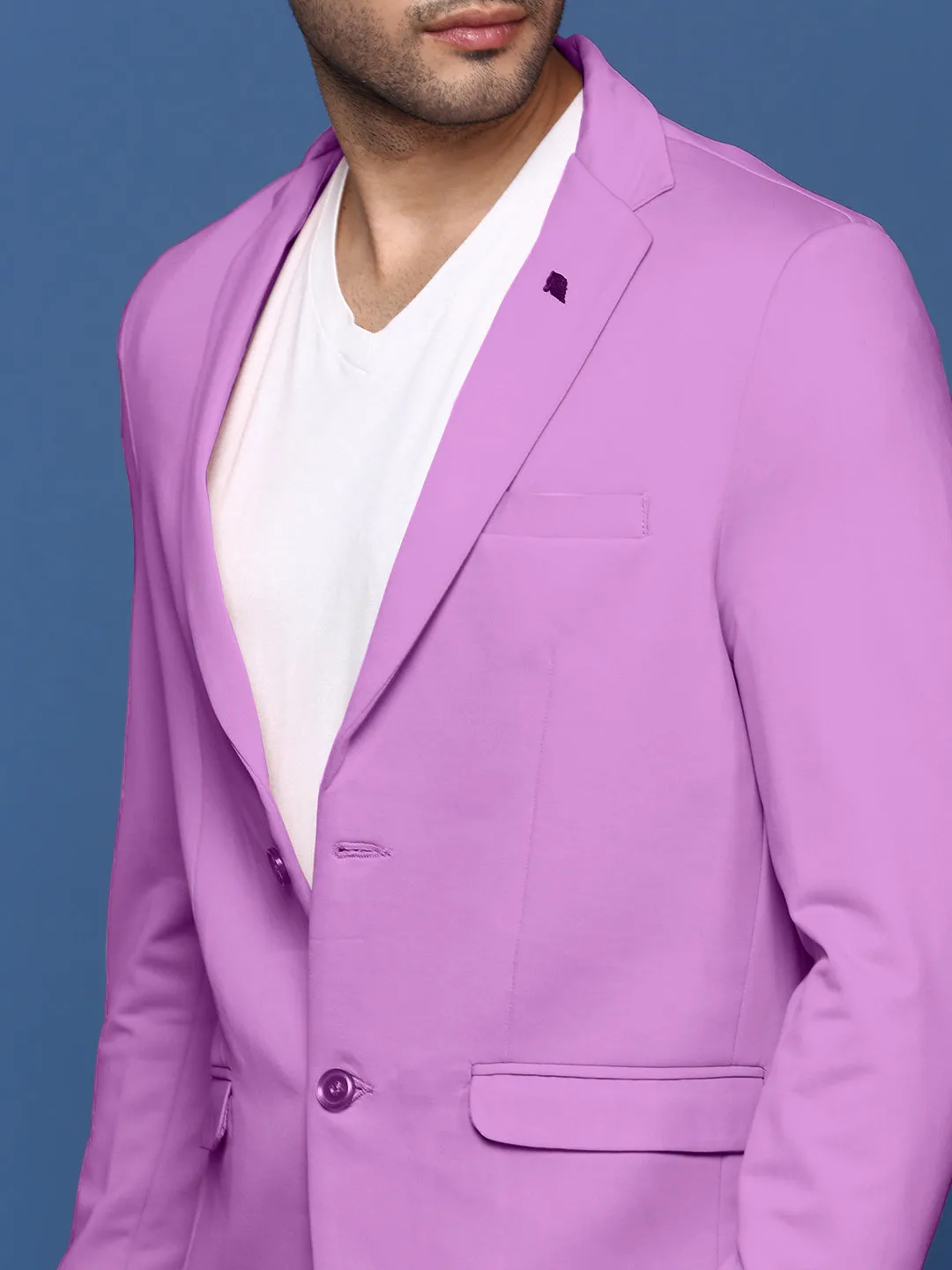 Men Purple Solid Single-Breasted Blazer