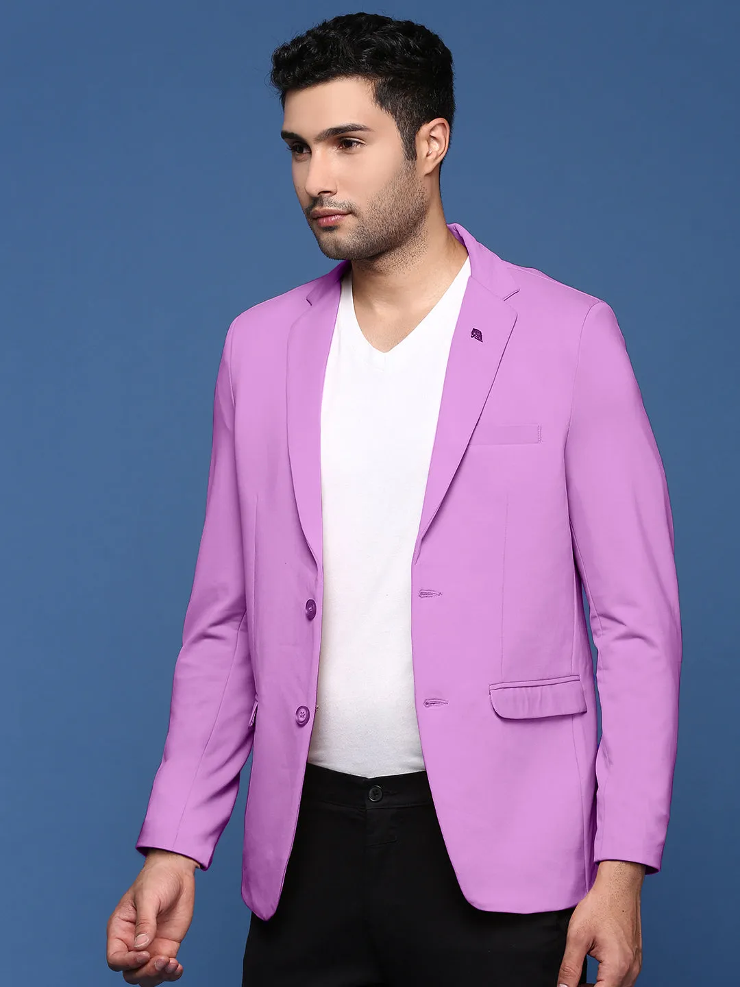 Men Purple Solid Single-Breasted Blazer