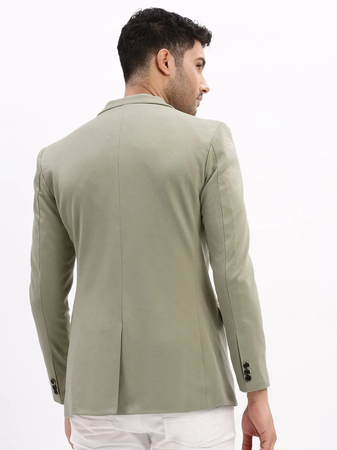 Men Sea Green Single Breasted Notched Lapel Collar Casual Blazer