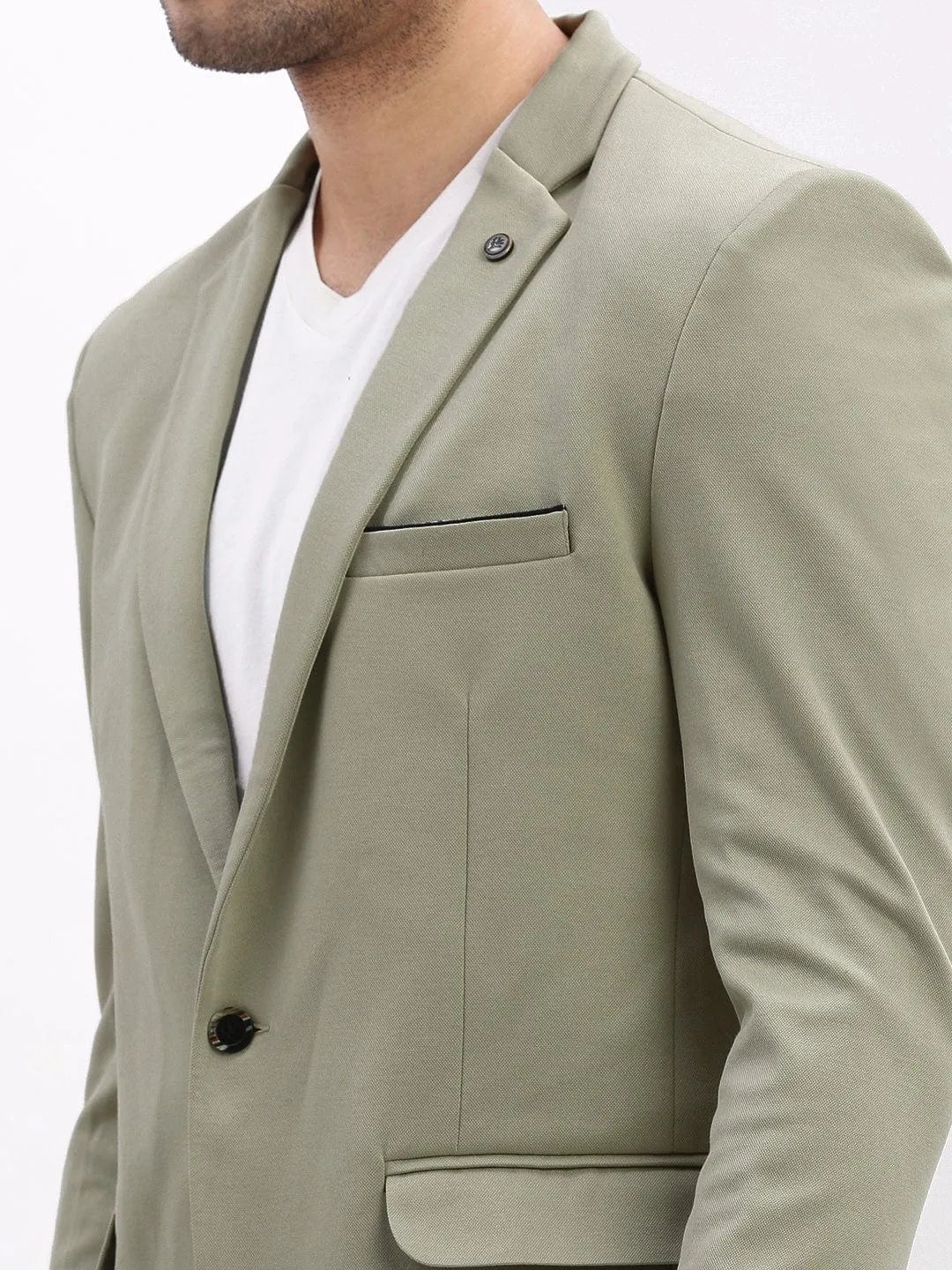 Men Sea Green Single Breasted Notched Lapel Collar Casual Blazer