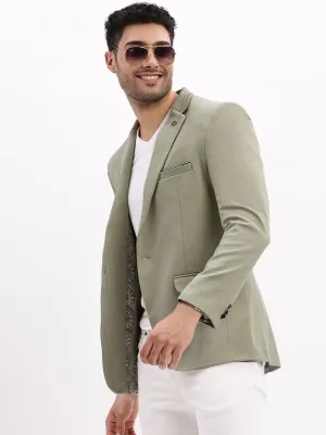 Men Sea Green Single Breasted Notched Lapel Collar Casual Blazer