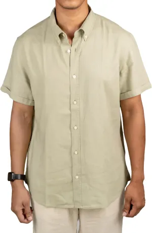 Men’s Linen Blend Short Sleeve Casual Shirt for Vacation, Holiday, Casual Party, Lightweight Button Down Shirt