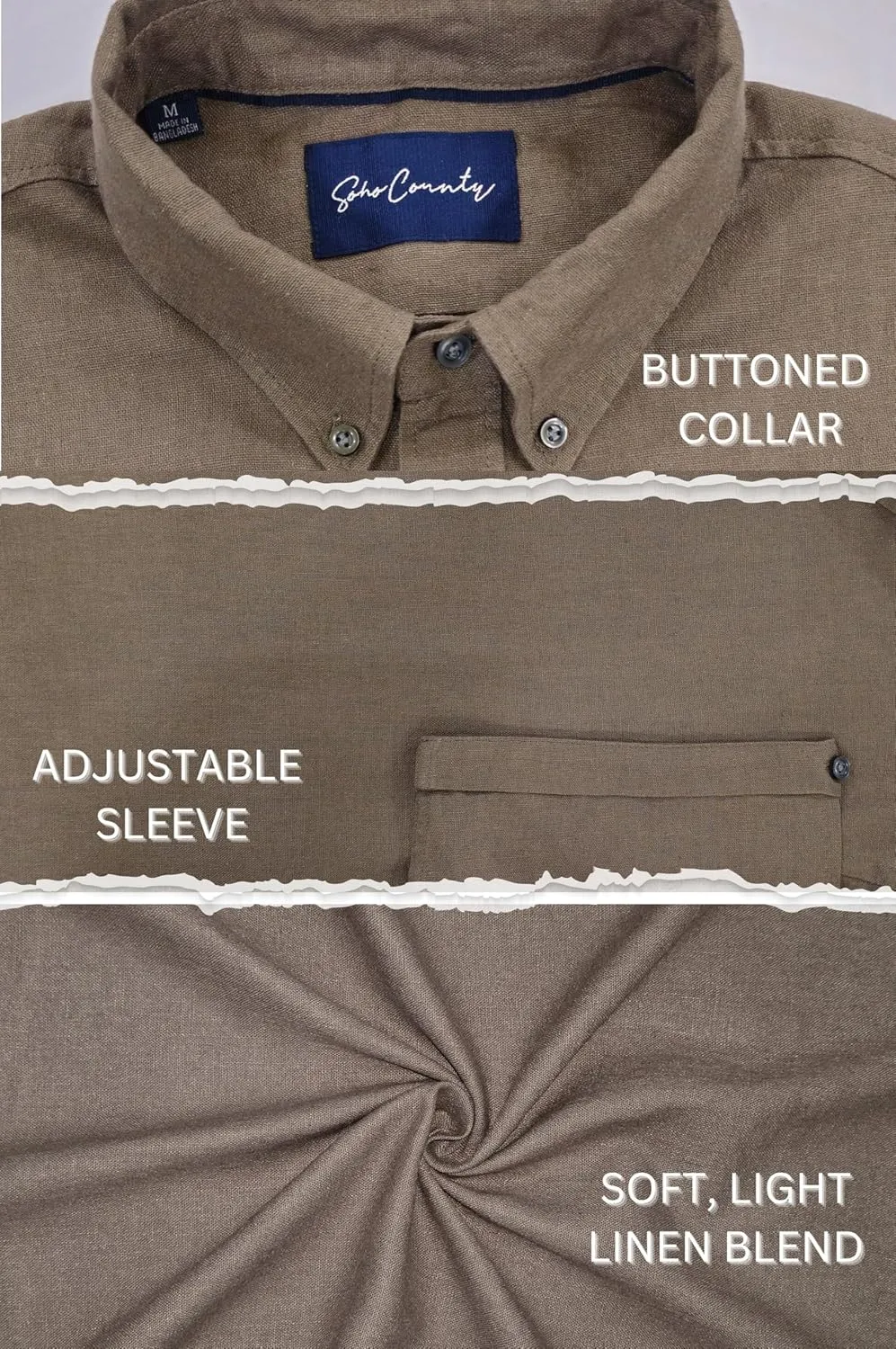 Men’s Linen Blend Short Sleeve Casual Shirt for Vacation, Holiday, Casual Party, Lightweight Button Down Shirt