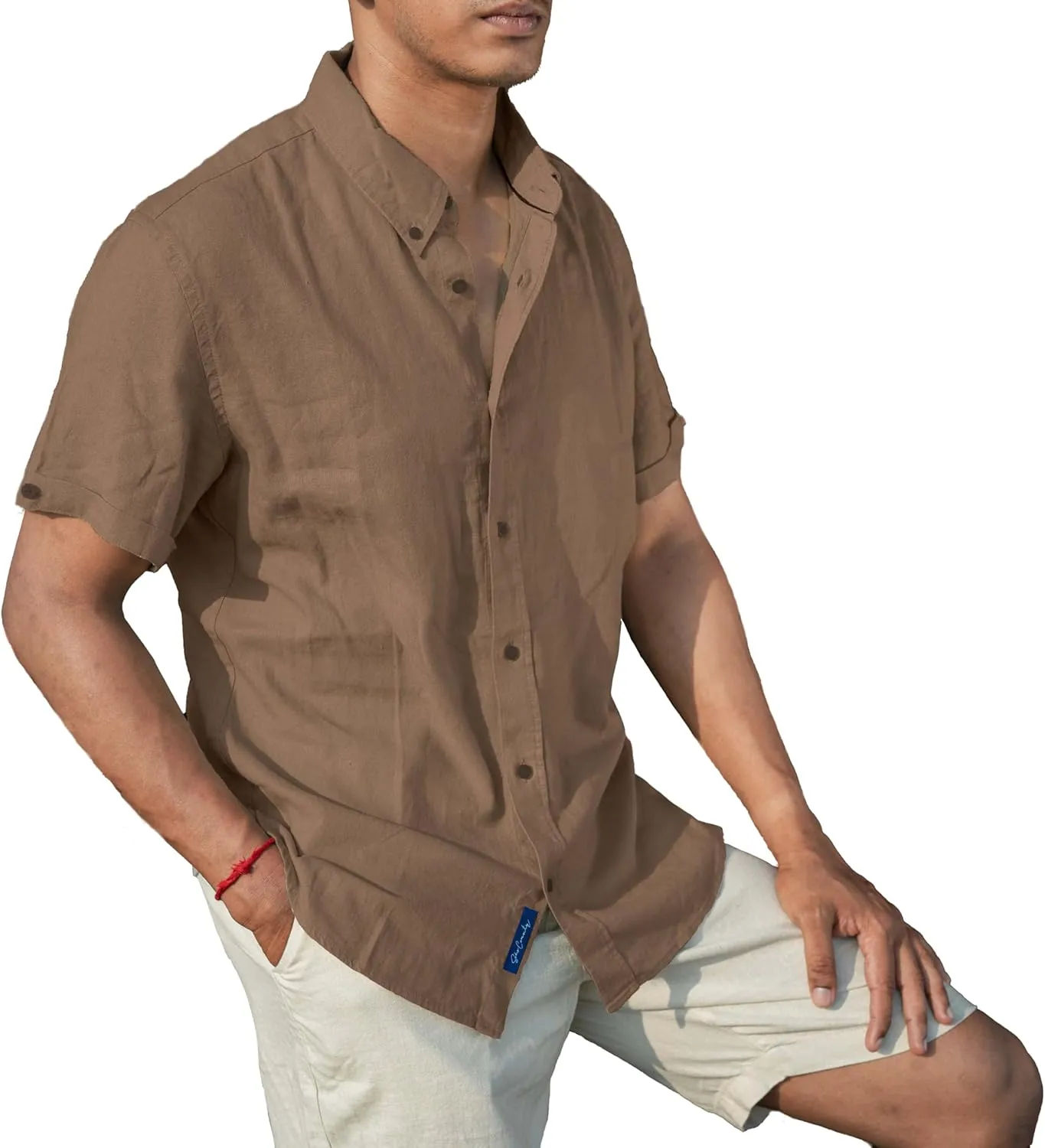Men’s Linen Blend Short Sleeve Casual Shirt for Vacation, Holiday, Casual Party, Lightweight Button Down Shirt