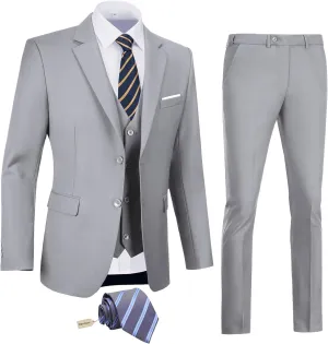Men's Slim Fit 3 Piece Suit Two Button Business Wedding Dress Tux Suit Set Jacket Vest Pants with Tie