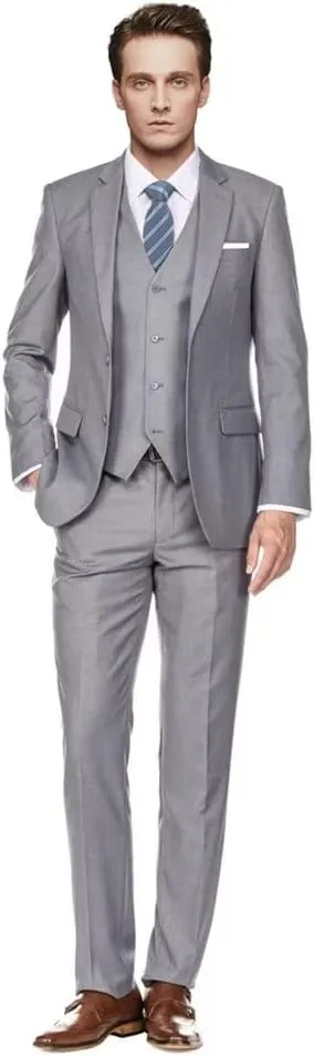 Men's Slim Fit 3 Piece Suit Two Button Business Wedding Dress Tux Suit Set Jacket Vest Pants with Tie