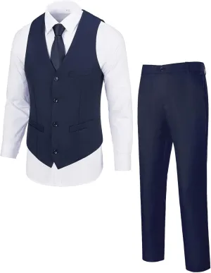 Men's Suit 2 Piece Vest Set Slim Fit Dress Suit Casual Suit Waistcoat Pant