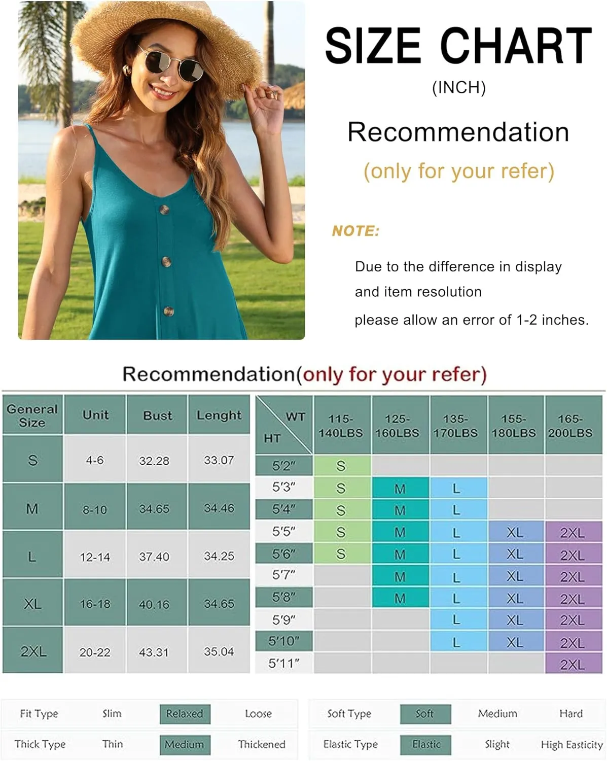 MISFAY Women Summer Spaghetti Strap Button Down V Neck Sleeveless Causal Beach Cover Up Dress with Pockets