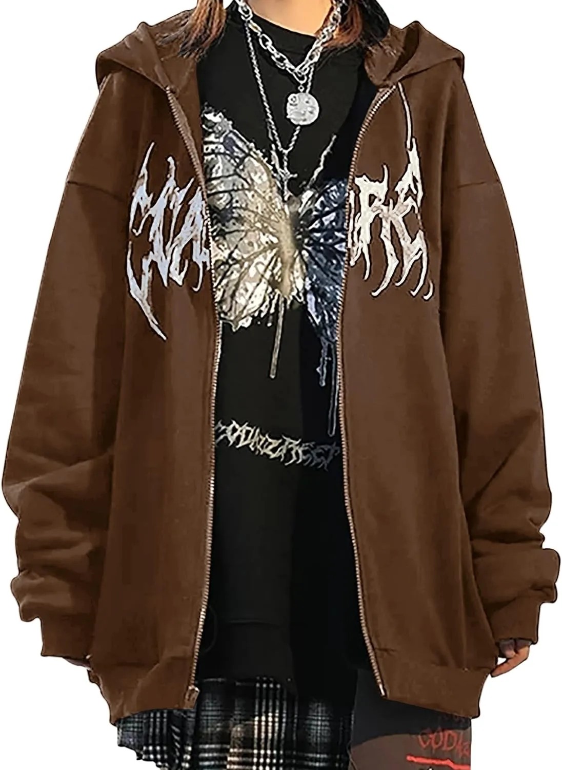 MISSACTIVER Womens Casual Graphic Printed Hoodies Oversized Zip Up 90S E-Girl Streetwear Grunge Jacket