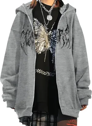 MISSACTIVER Womens Casual Graphic Printed Hoodies Oversized Zip Up 90S E-Girl Streetwear Grunge Jacket