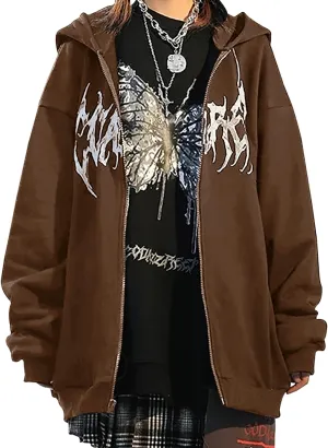 MISSACTIVER Womens Casual Graphic Printed Hoodies Oversized Zip Up 90S E-Girl Streetwear Grunge Jacket