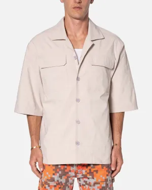 MNML Lined Woven Nylon Button Up Shirt Stone