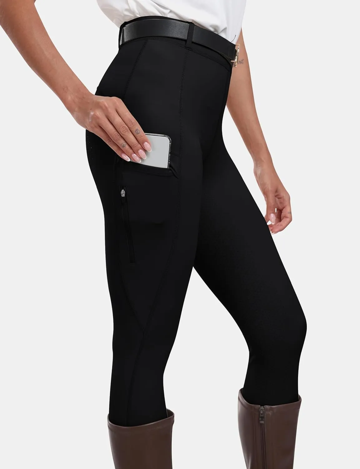 MoFiz Women's Silicone Full Seat Horse Riding Pants Zipper Pockets Equestrian Breeches Riding Tights