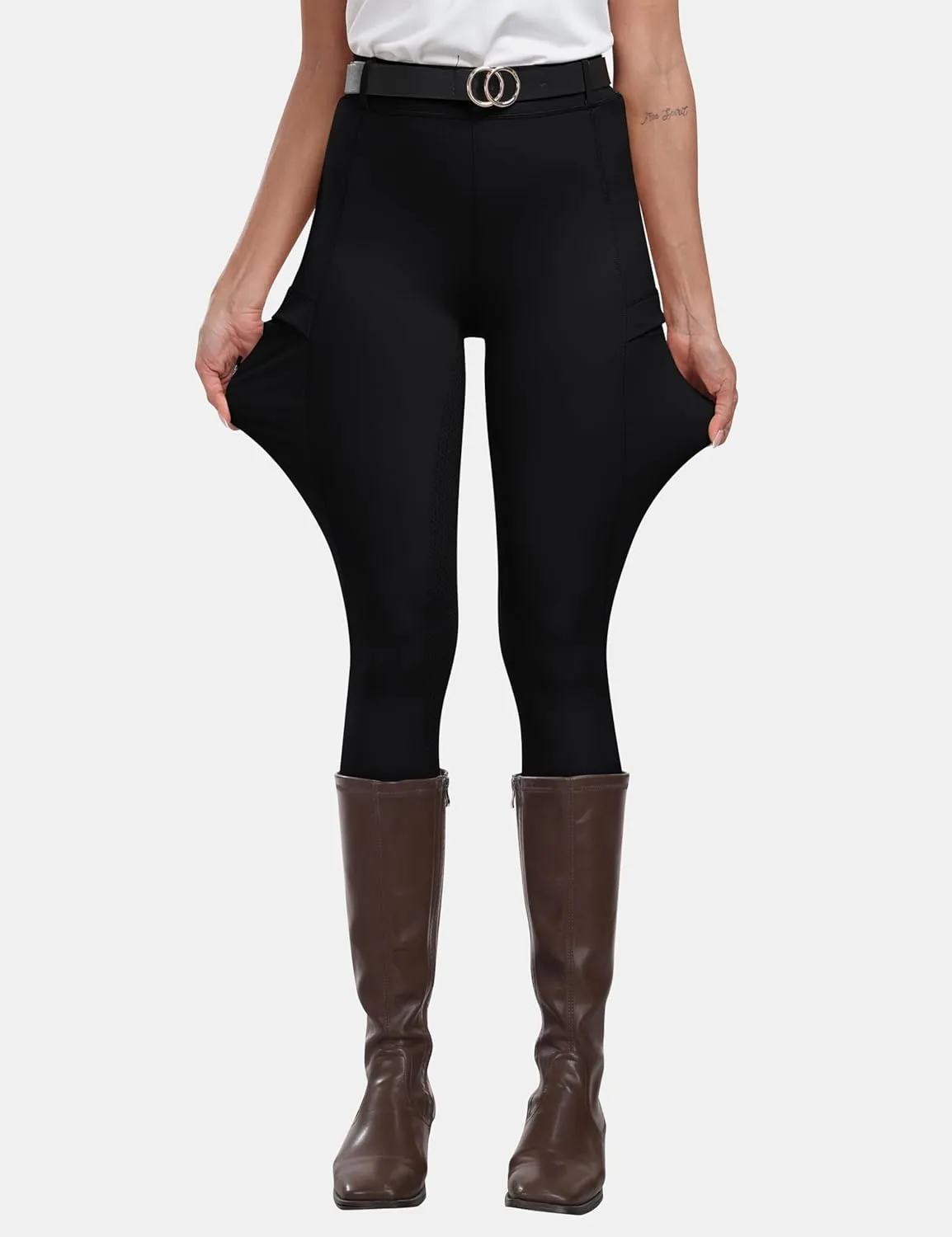 MoFiz Women's Silicone Full Seat Horse Riding Pants Zipper Pockets Equestrian Breeches Riding Tights