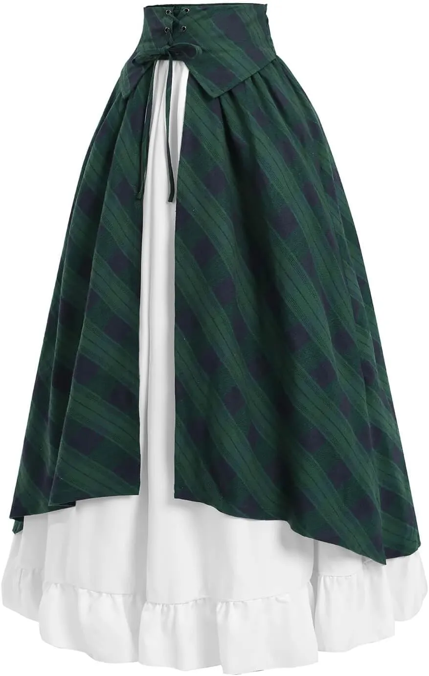 Nuoqi Women Renaissance Skirt Long Victorian Skirt Summer Flowy Maxi Skirt with Pocket Green