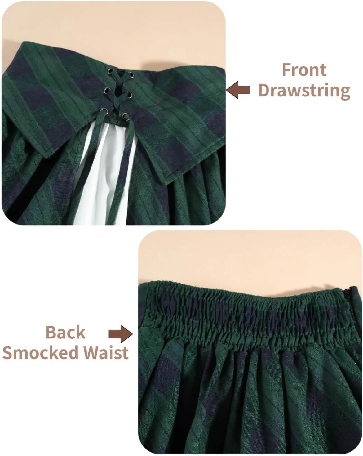 Nuoqi Women Renaissance Skirt Long Victorian Skirt Summer Flowy Maxi Skirt with Pocket Green