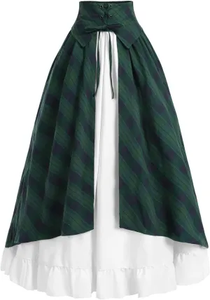Nuoqi Women Renaissance Skirt Long Victorian Skirt Summer Flowy Maxi Skirt with Pocket Green
