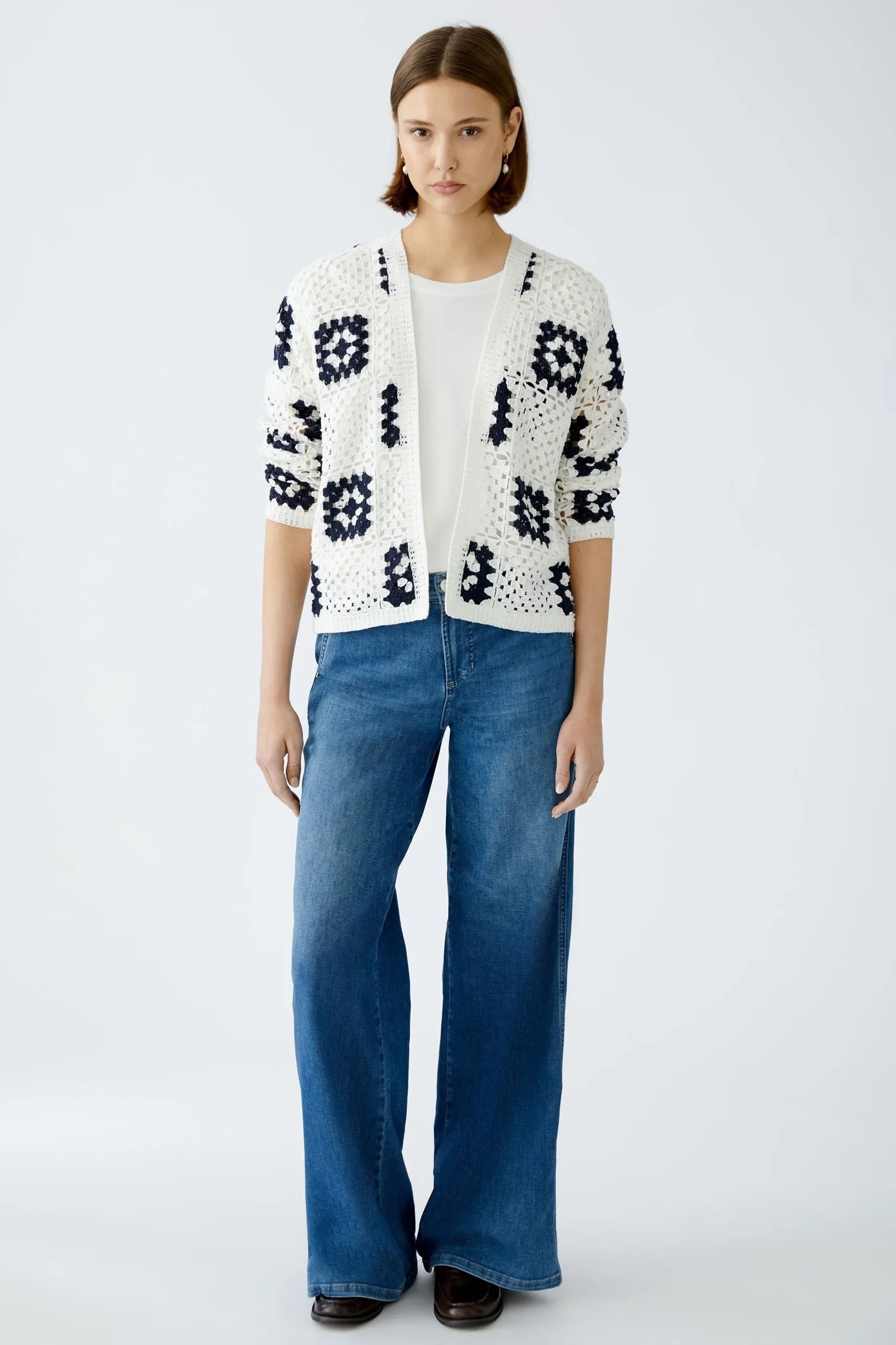 Oui Knit Cardigan White/Navy