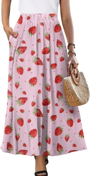 Pleated Skirt for Women Plus Size Casual High Waisted Skirt with Pockets Lightweight A-Line Long Length Skirt S-2XL