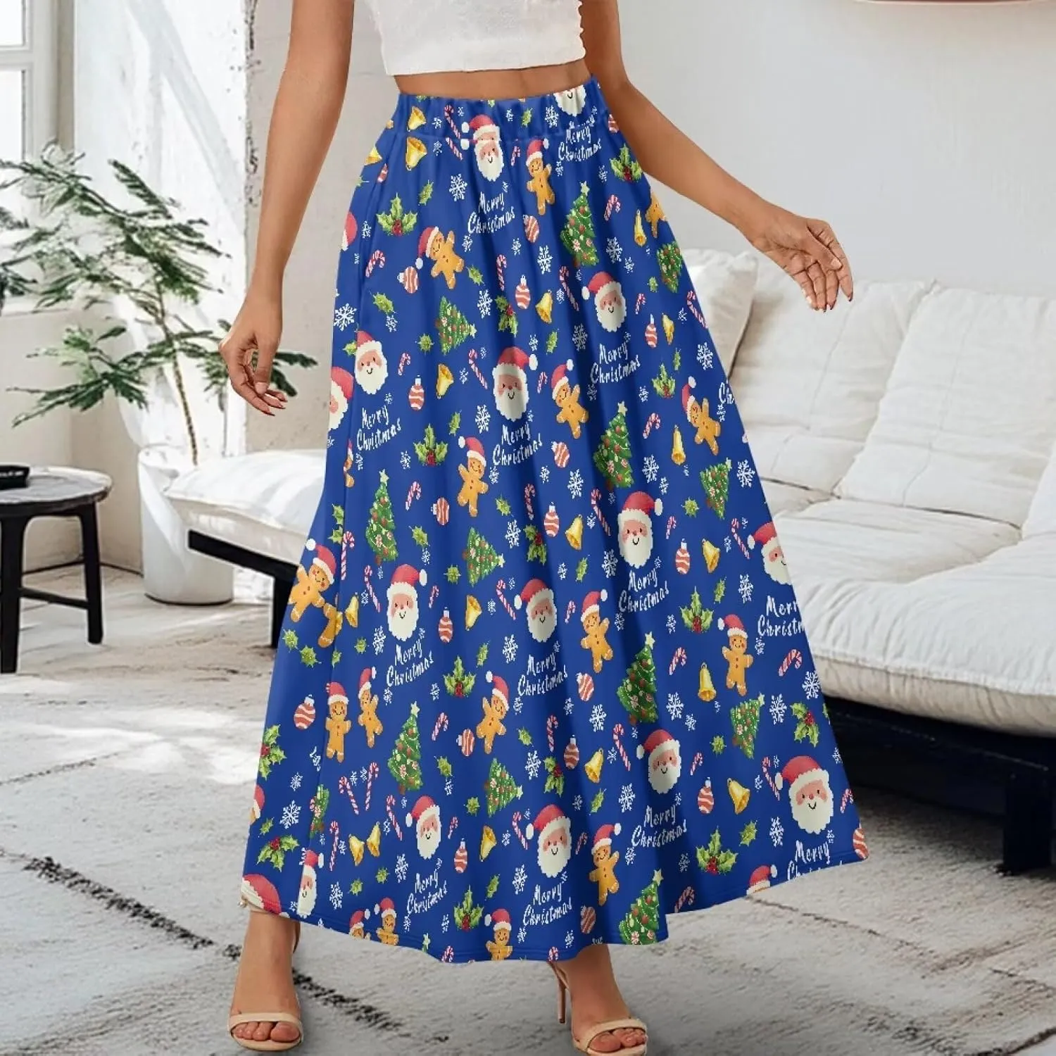 Pleated Skirt for Women Plus Size Casual High Waisted Skirt with Pockets Lightweight A-Line Long Length Skirt S-2XL