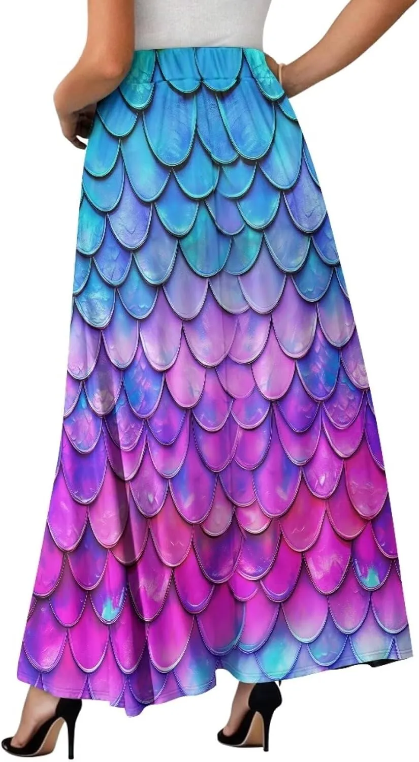 Pleated Skirt for Women Plus Size Casual High Waisted Skirt with Pockets Lightweight A-Line Long Length Skirt S-2XL