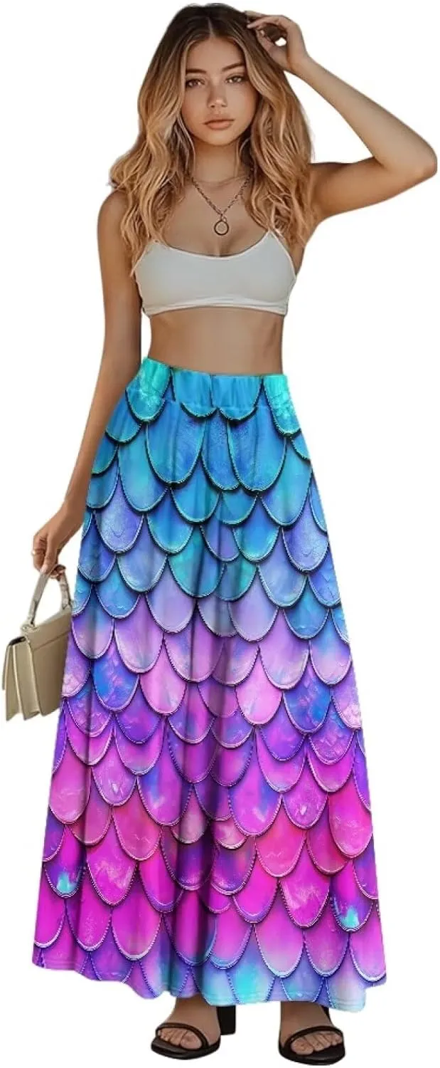 Pleated Skirt for Women Plus Size Casual High Waisted Skirt with Pockets Lightweight A-Line Long Length Skirt S-2XL