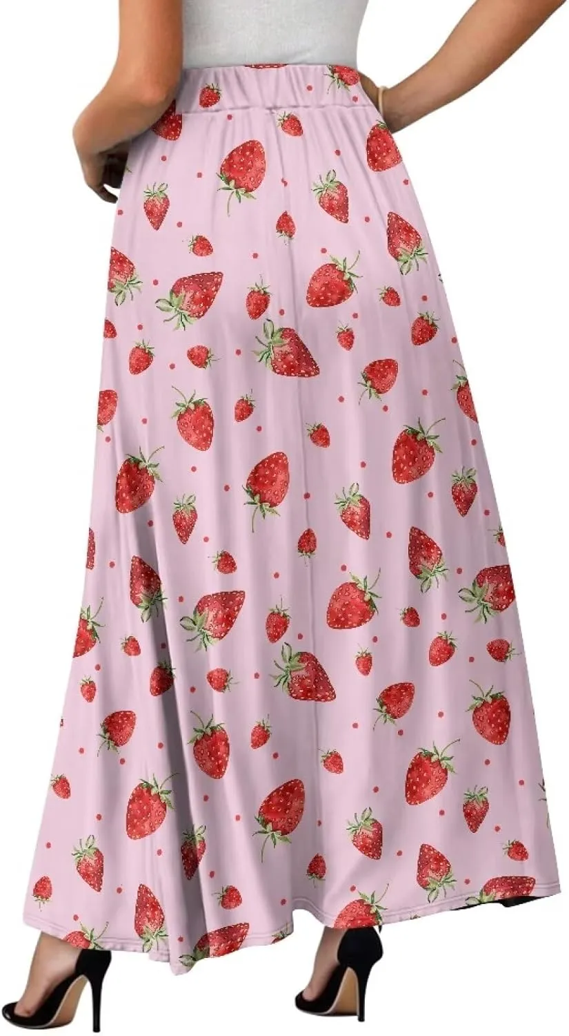 Pleated Skirt for Women Plus Size Casual High Waisted Skirt with Pockets Lightweight A-Line Long Length Skirt S-2XL