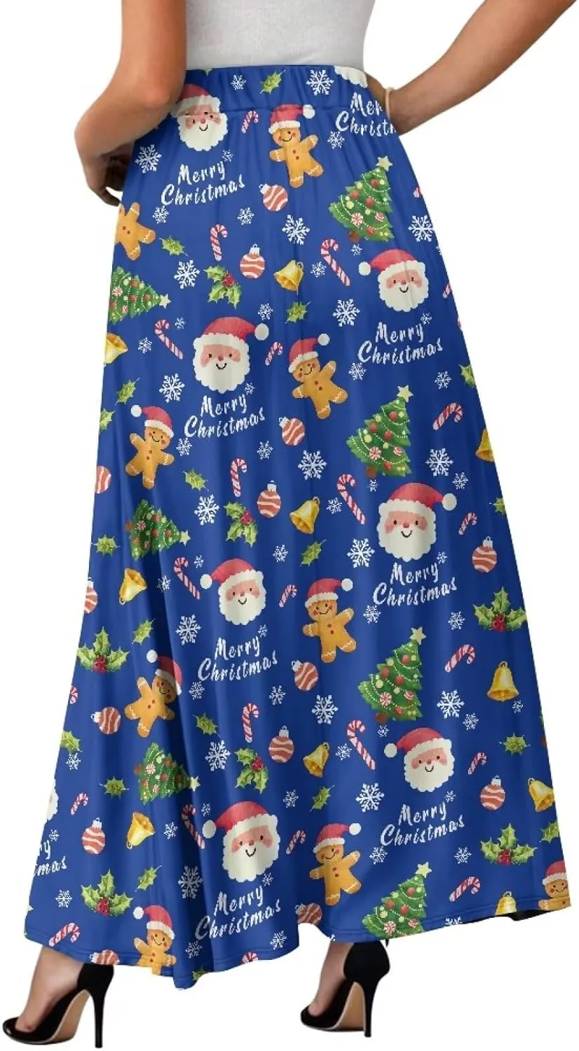 Pleated Skirt for Women Plus Size Casual High Waisted Skirt with Pockets Lightweight A-Line Long Length Skirt S-2XL