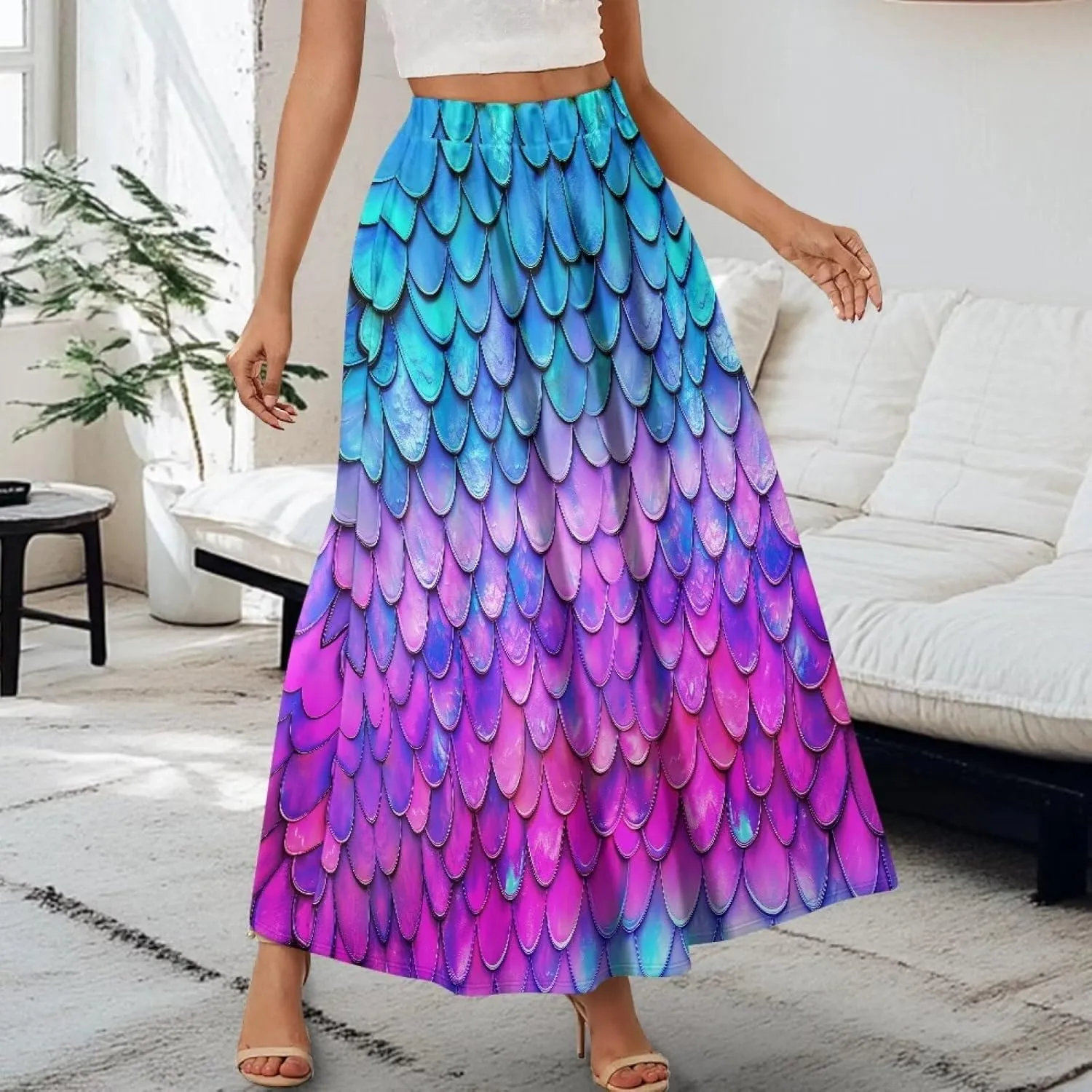 Pleated Skirt for Women Plus Size Casual High Waisted Skirt with Pockets Lightweight A-Line Long Length Skirt S-2XL