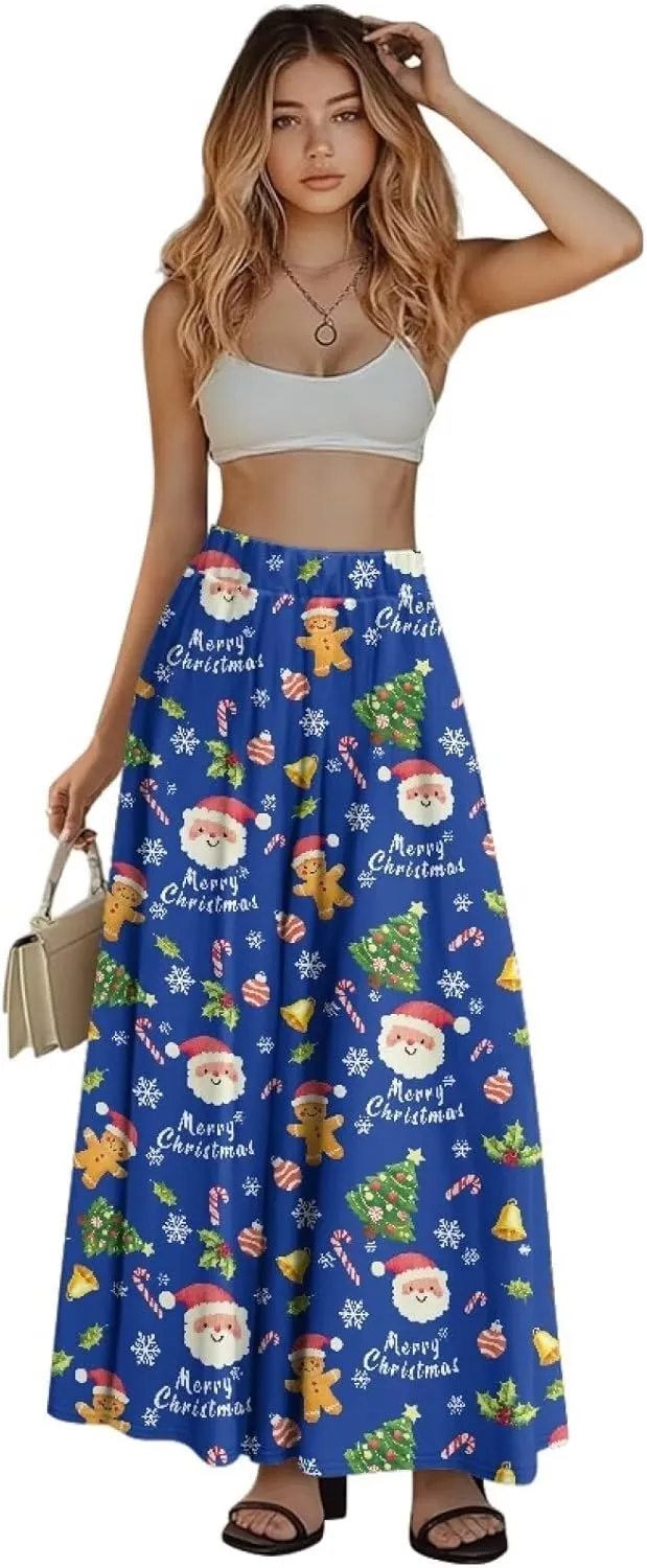 Pleated Skirt for Women Plus Size Casual High Waisted Skirt with Pockets Lightweight A-Line Long Length Skirt S-2XL