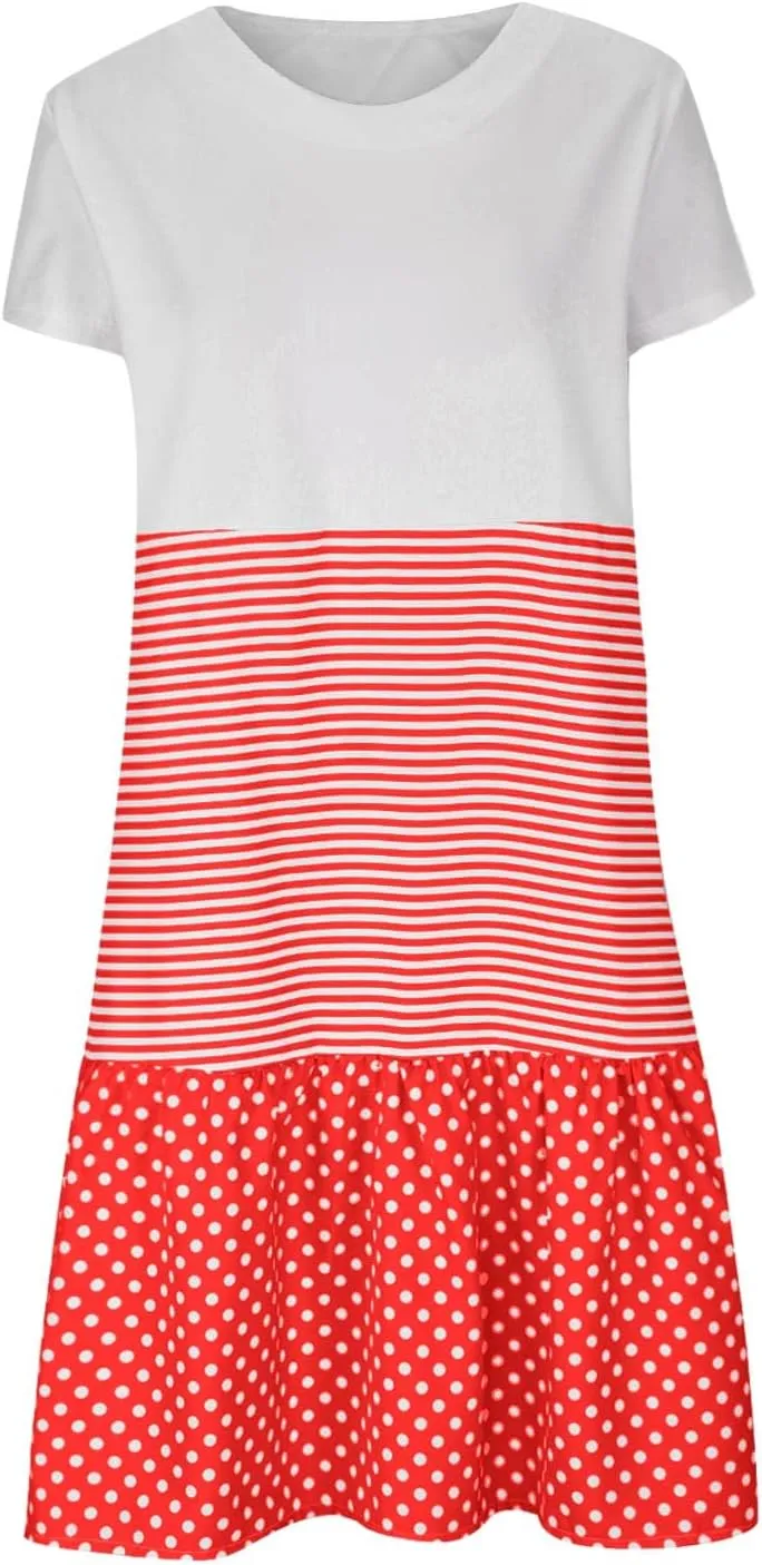 Plus Size Summer Dresses for Women 2024 Tiered Color Block Stripe Shift Dress Swing Casual Flowy Midi Sundresses