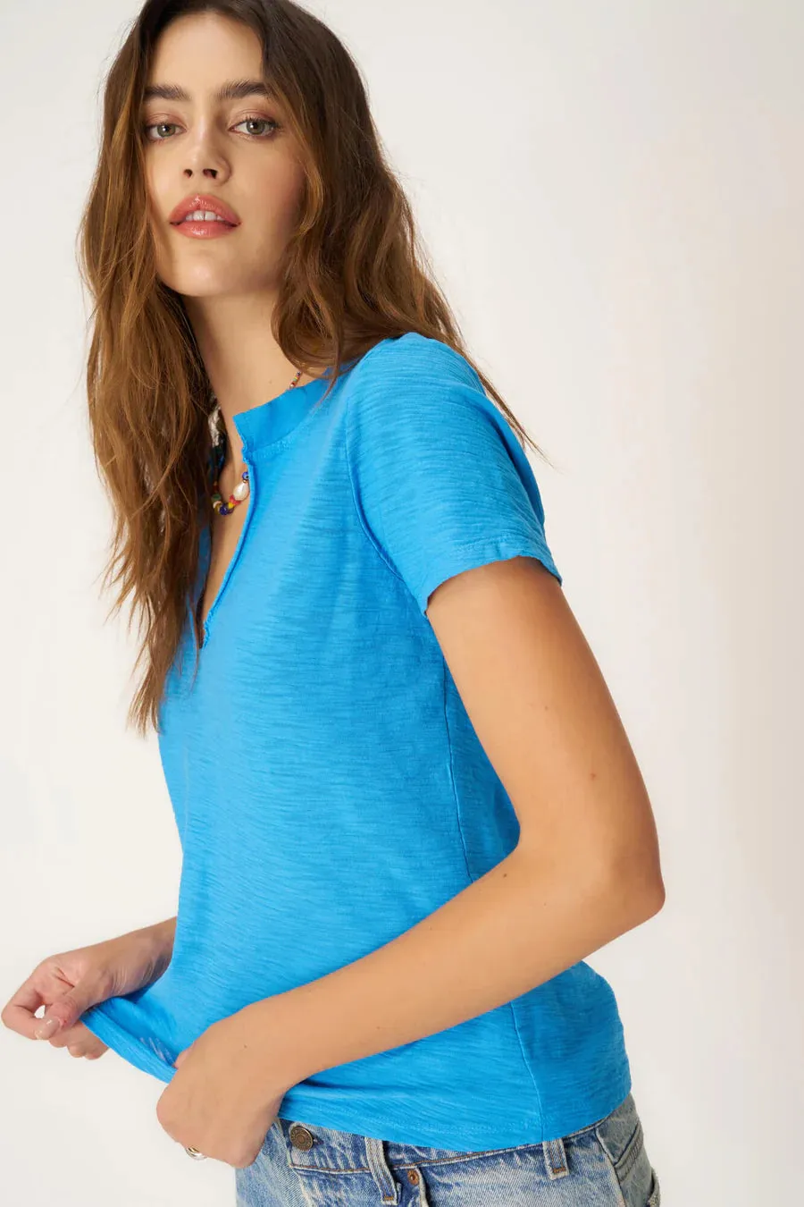 Project Social T Plata Notched V-Neck Tee  Pacific Teal, Blue Lagoon & Persimmon