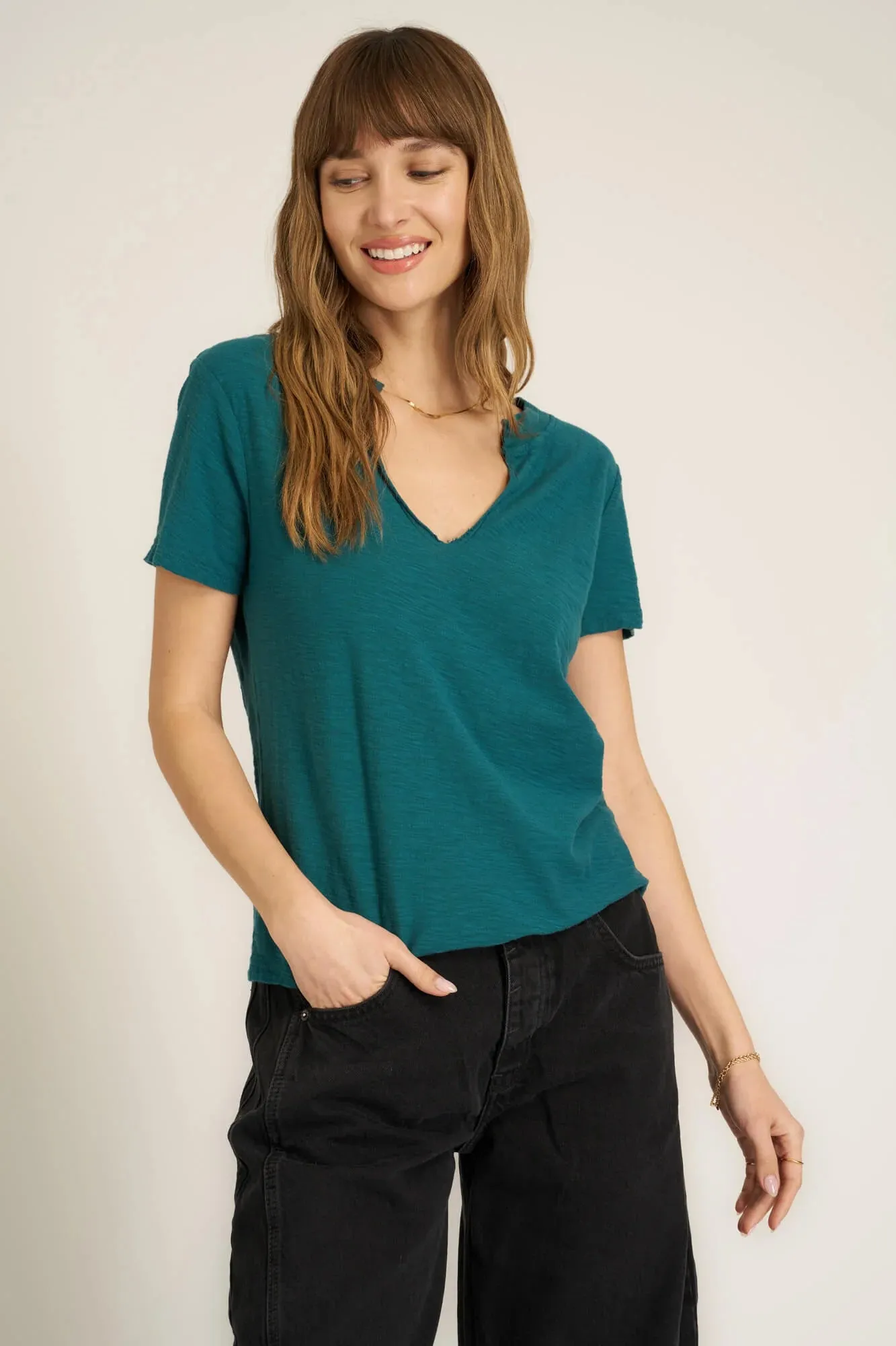 Project Social T Plata Notched V-Neck Tee  Pacific Teal, Blue Lagoon & Persimmon