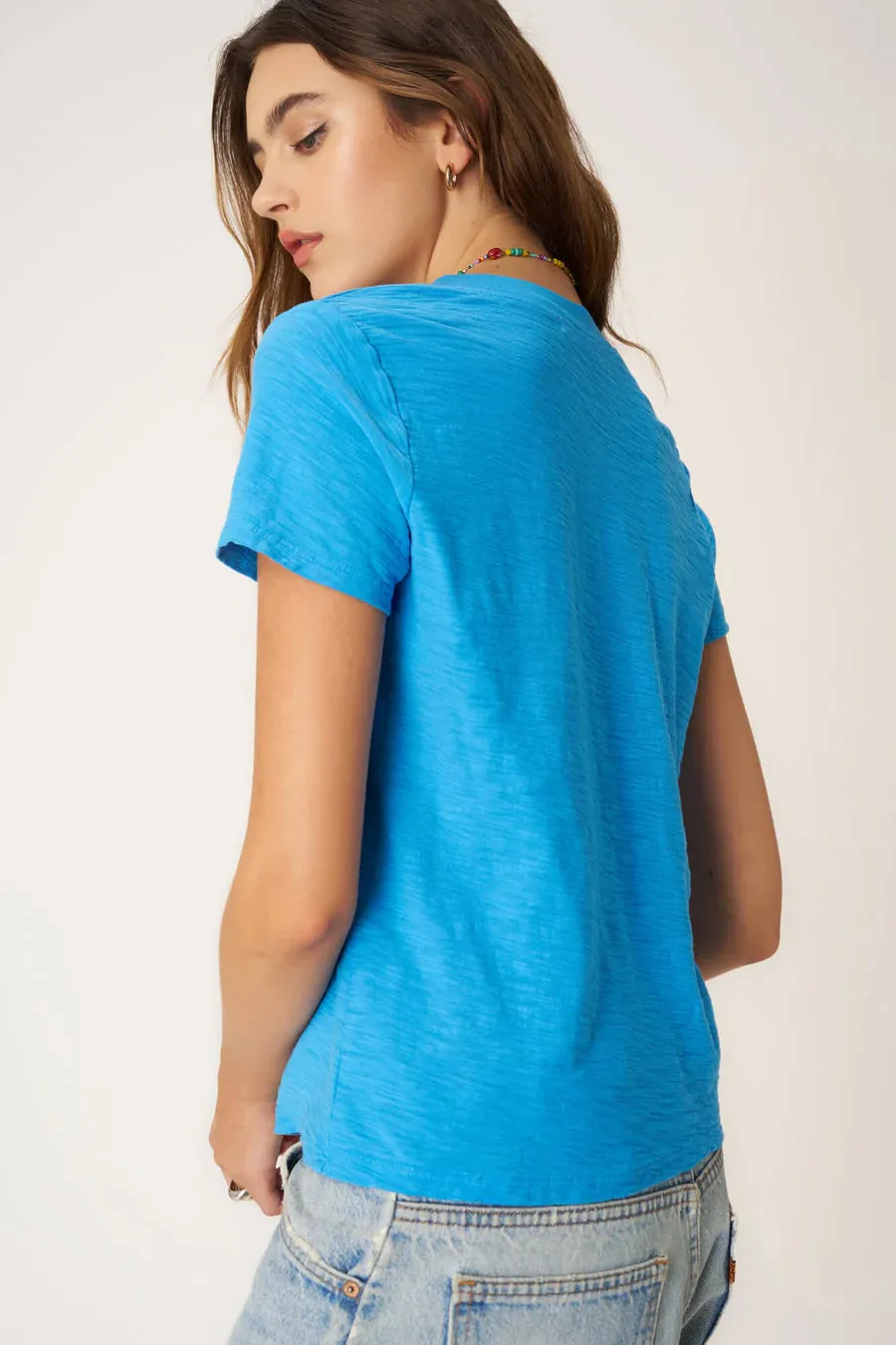 Project Social T Plata Notched V-Neck Tee  Pacific Teal, Blue Lagoon & Persimmon