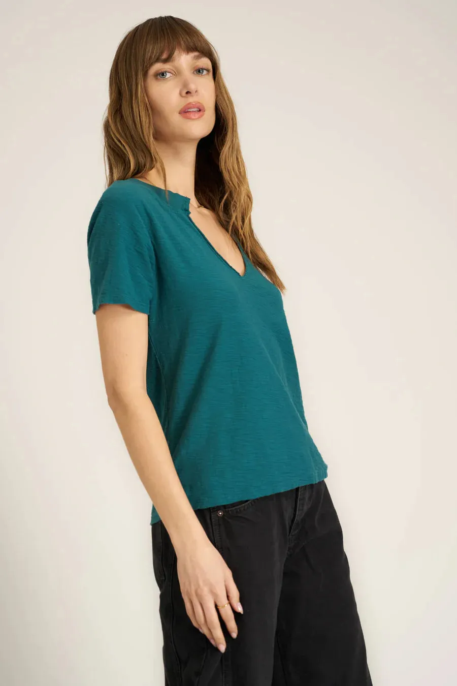 Project Social T Plata Notched V-Neck Tee  Pacific Teal, Blue Lagoon & Persimmon
