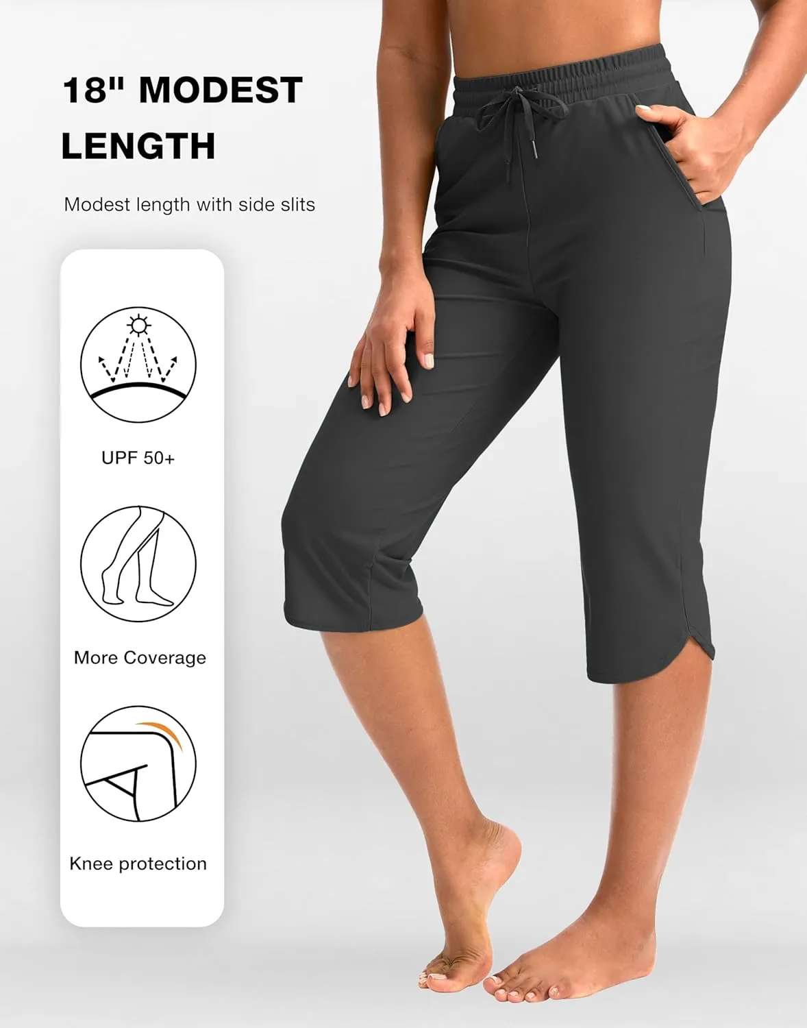 Pudolla Women's Swim Capris 18" Quick Dry UPF50  Swimsuit Pants Long Board Shorts for Women with Pockets