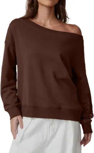 QINSEN Womens Oversized Sweatshirt Long Sleeve Off The Shoulder Pullover Casual Comfy Fall Outfits