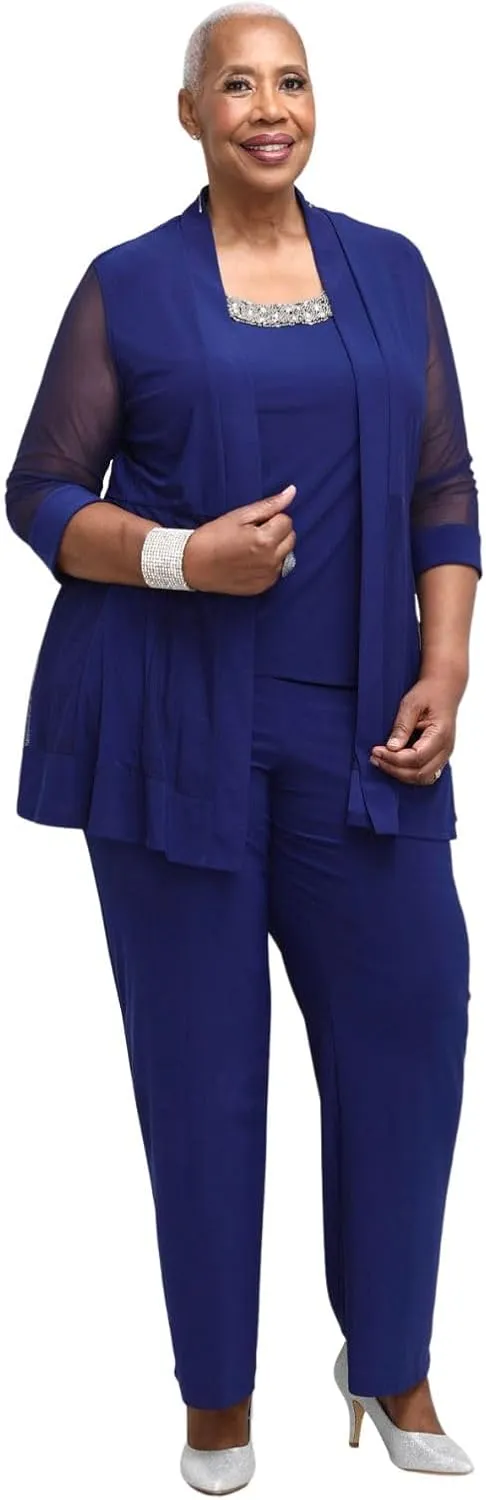 R&M Richards Women's Beaded Neck 2 Piece Pant Set