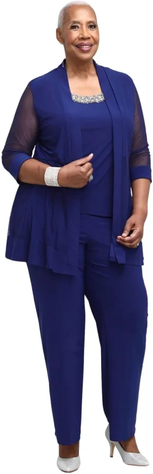 R&M Richards Women's Beaded Neck 2 Piece Pant Set
