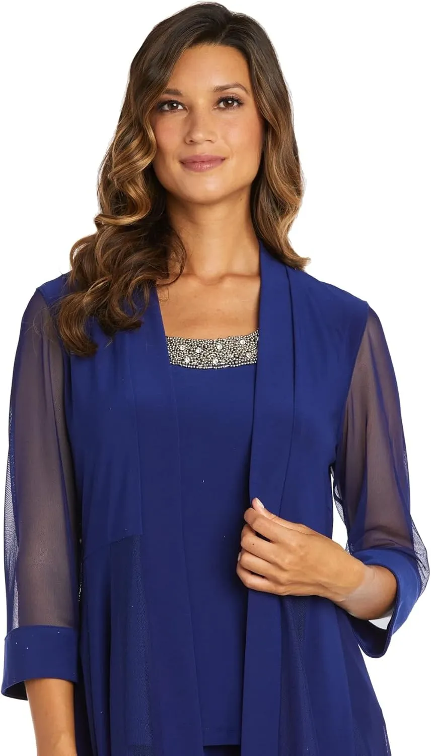 R&M Richards Women's Beaded Neck 2 Piece Pant Set